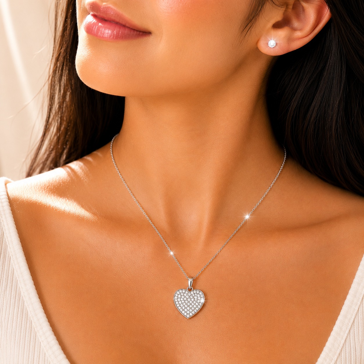 SET DE ARETE MÁS CADENA CON DIJE DE CORAZÓN ELEGANCE